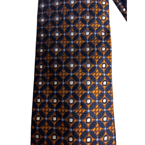 Jos. A. Bank Signature Collection 100% Silk Mens Tie Navy & Orange Geometric Pat - Picture 2 of 6